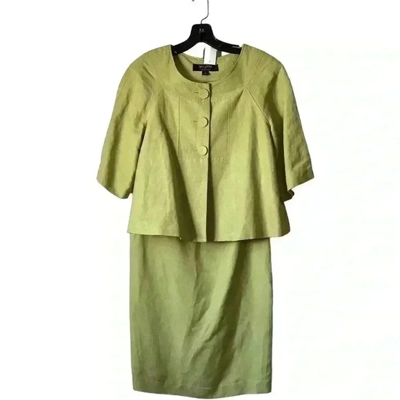 Signature by Larry Levine Olive Linen Cropped 3/4 Sleeve Jacket& Skirt Size 8 - Picture 9 of 9